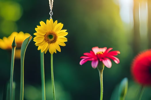 yellow flower hanging from a necklace in the sun. AI-Generated photo