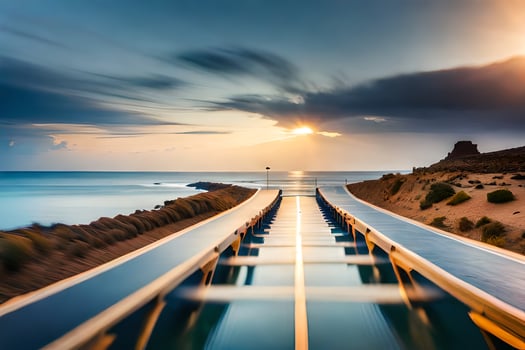 a long exposure photo of a bridge over the ocean. AI-Generated