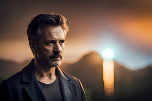 a man with a beard looks off into the distance. AI-Generated photo