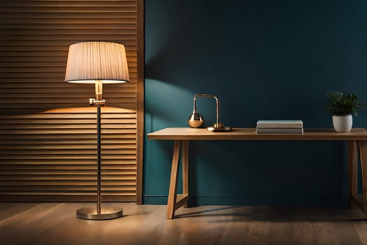 a desk with a lamp and a lampshade. AI-Generated photo