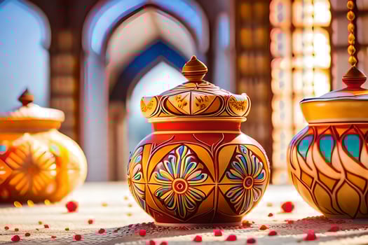 three colorful vases with designs on them. AI-Generated photo