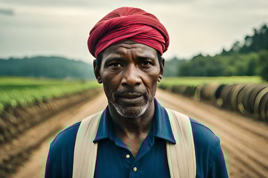 a man in a turban stands in a field. AI-Generated photo