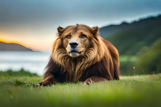 a lion sitting in the grass. AI-Generated photo