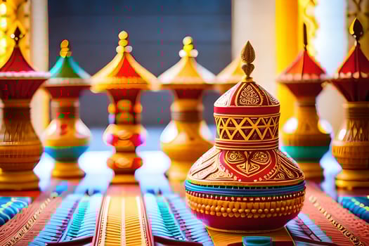 colorful vases are arranged on a table. AI-Generated photo