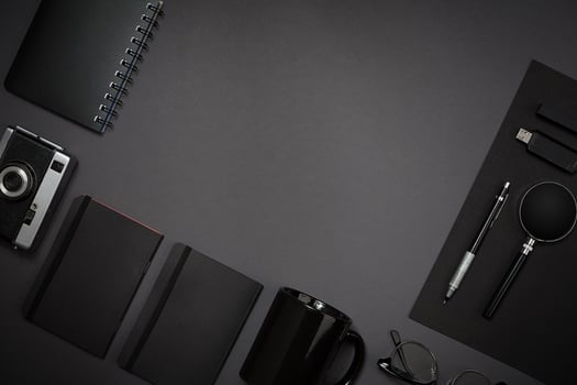Still life, business, office supplies or education concept. Read photo