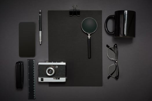 Still life, business, office supplies or education concept. Read photo
