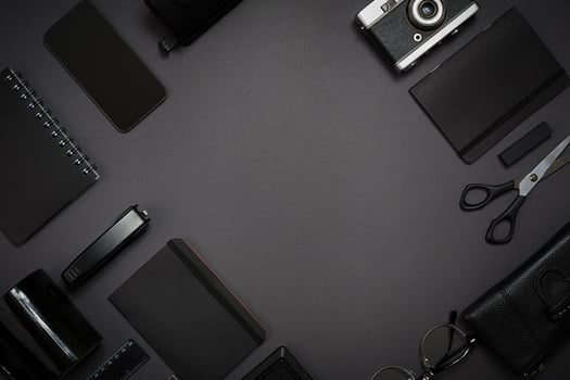 Still life, business, office supplies or education concept. Read photo