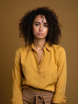 African woman is sad on a minimalist neutral background AI Generative photo