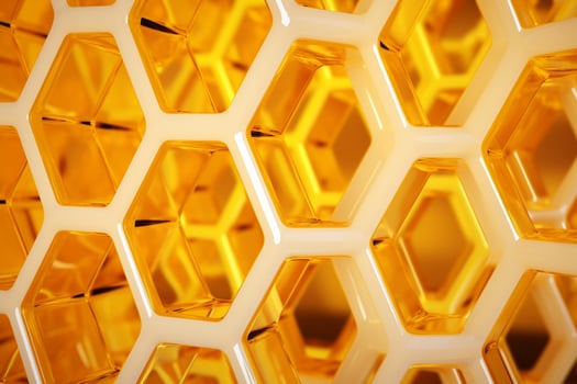 AI Generated Hive honeyed beehive yellow hexagon orange medicine food sweet nature pattern cell honeycomb shape bee beeswax gold backgrounds texture wax healthy comb photo