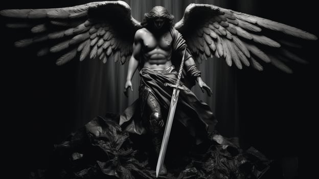 AI Generated Heaven warrior gothic sword angel beautiful holy fear black wings religion fantasy evil history horror spirit mystic halloween mysterious death dark darkness photo