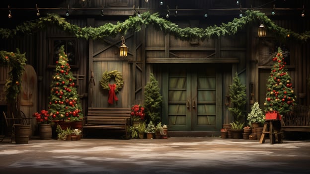 Generative AI, Christmas interior rural background, Santa Claus rustic workshop photo