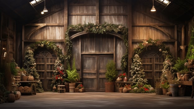 Generative AI, Christmas interior rural background, Santa Claus rustic workshop photo