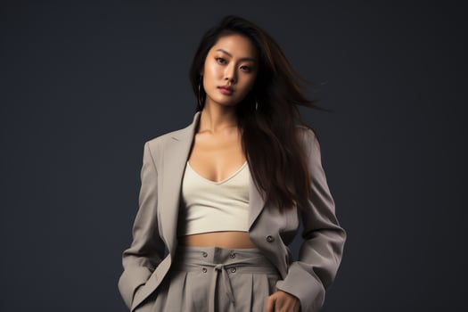 asian model in casual clothes posing in plain solid studio background Ai Generative photo