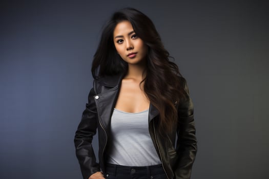 asian model in casual clothes posing in plain solid studio background Ai Generative photo