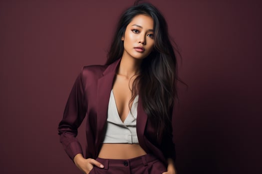 asian model in casual clothes posing in plain solid studio background Ai Generative photo