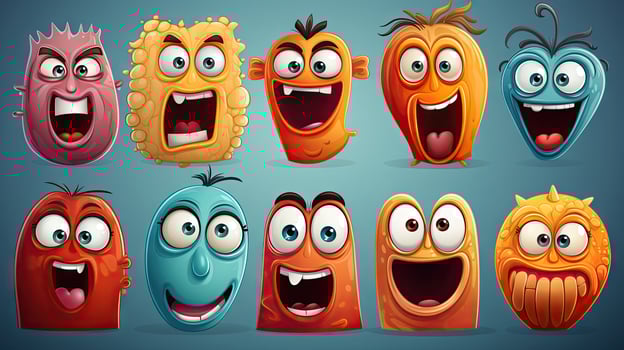 Cartoon monster characters with different facial expressions. Vector illustration. photo