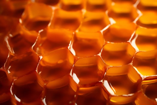 Honeycombs with sweet golden honey. Section of wax honeycomb. Generative AI photo