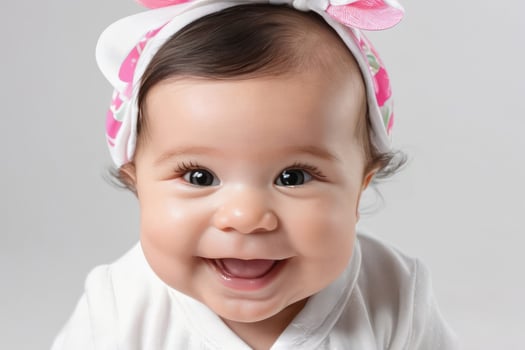 Beautiful sweetheart happy cute smiling baby on light background. photo