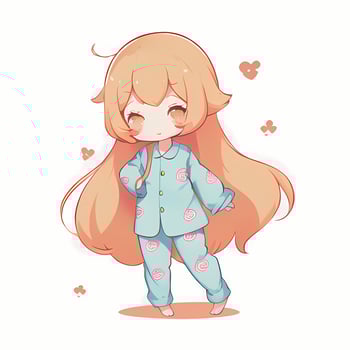 Cute Kawaii Chibi Anime Girl Sticker Wearing Pajama Simple Colorful Background photo