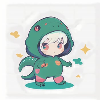 Cute Kawaii Chibi Anime Girl Sticker Cute Animal Suit Pajama Simple Colorful Background photo