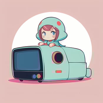 Cute Kawaii Chibi Anime Girl Sticker Cute Animal Suit Pajama Simple Colorful Background photo