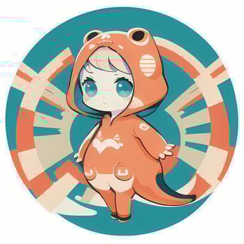 Cute Kawaii Chibi Anime Girl Sticker Cute Animal Suit Pajama Simple Colorful Background photo