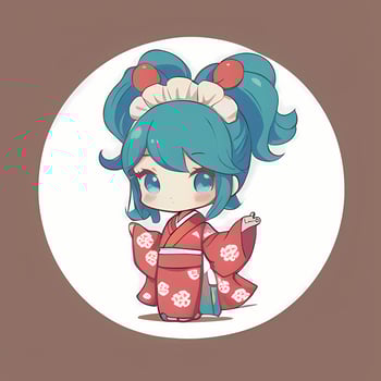 Cute Kawaii Chibi Anime Girl Sticker Cute Japanese Yukata Kimono Simple Colorful Background photo
