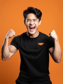 Young asian man dressed in sportswear clearly active and full of energy AI Generative photo