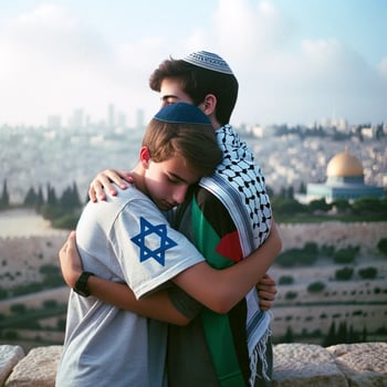 Israeli and Palestinian Teenage Friends in Jerusalem. Generative AI. photo