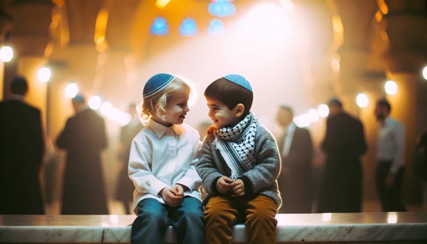 Title Jewish and Palestinian Children Symbols of Friendship, Peace, and Reconciliation. Generative AI. photo