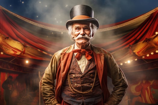 Captivating Circus tent arena performer old man. Generate Ai photo