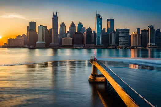 the chicago skyline at sunset. AI-Generated photo
