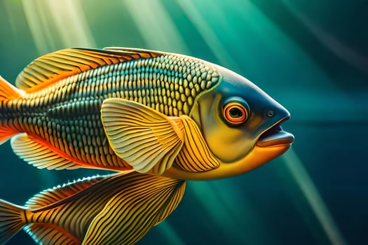 a fish swimming in the water with sunlight. AI-Generated photo
