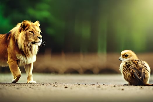 the lion and the bird. AI-Generated photo