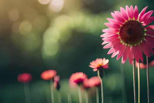 pink flowers in the sun with a blurry background. AI-Generated photo