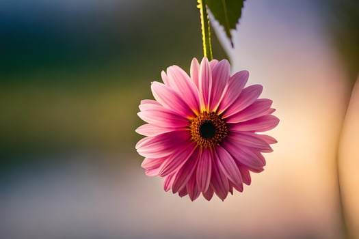 a pink flower is hanging from a tree. AI-Generated photo