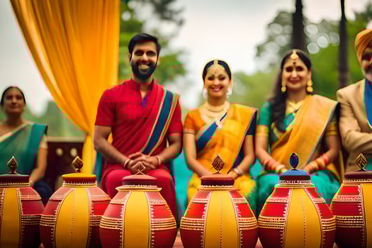 a family of indian wedding guests. AI-Generated photo