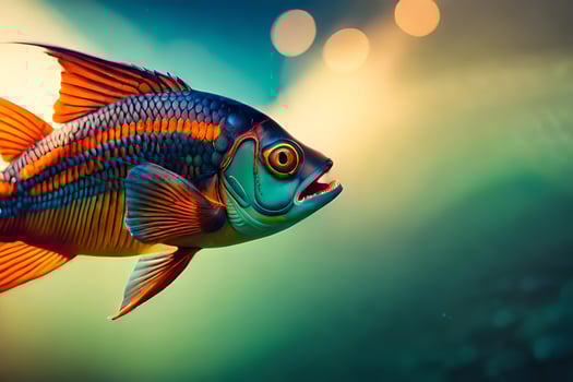 a fish with bright colors is swimming in the water. AI-Generated photo