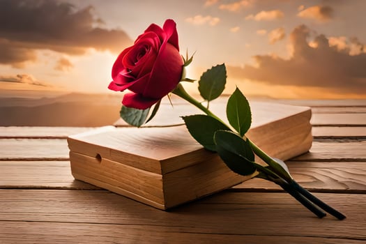 photo wallpaper the sky, the sun, the book, the rose, the book, the rose. AI-Generated