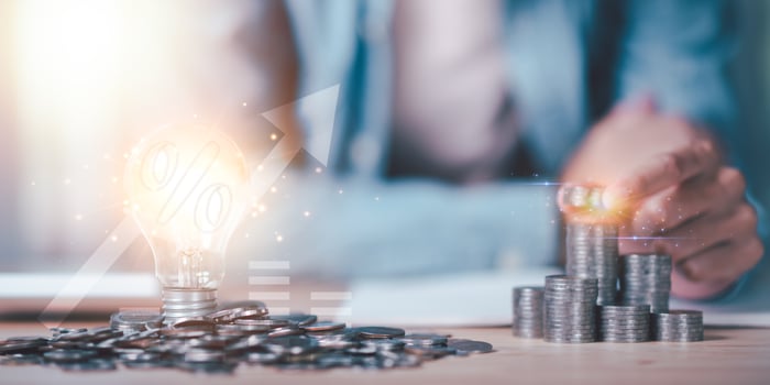 concept interest rates and dividends ,investment growth percentage and interest on deposits ,increase in interest rates ,Retirement returns ,increase of business profits,finance and investment photo