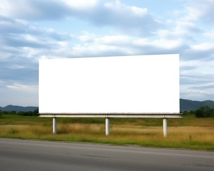 Blank billboard on the road. Mockup concept. AI Generated photo