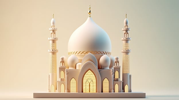 3D Illustration of A Cute Mosque with Detailed Ornament at the Minimalist Background photo