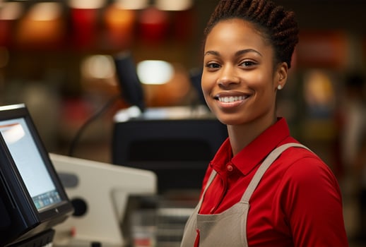 Portrait of a young african american cashier smiling at the camera in a coffee shop AI Generated photo