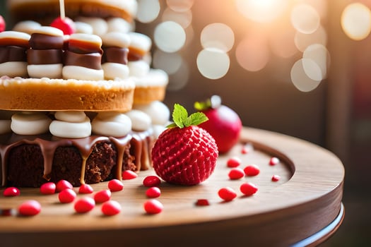 a cake with chocolate and marshmallow on top. AI-Generated photo