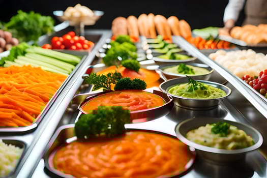 a buffet with many different types of food. AI-Generated photo