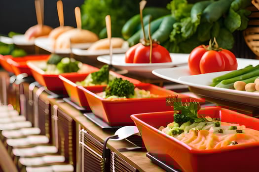 a buffet with many different types of food. AI-Generated photo