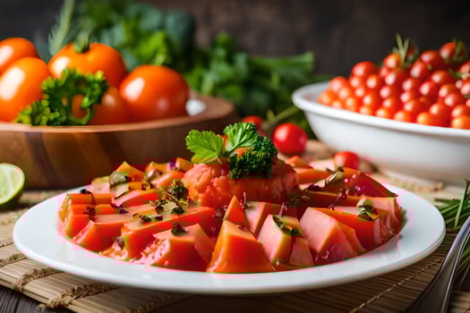 a plate of tomatoes and other vegetables. AI-Generated photo