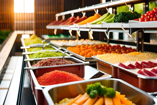 a buffet with many different types of food. AI-Generated photo