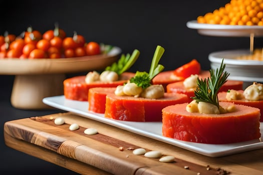 a table topped with appetizers and vegetables. AI-Generated photo