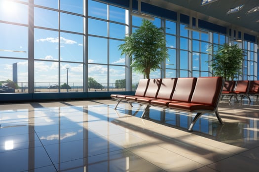 waiting room at the airport with the large window AI Generated photo